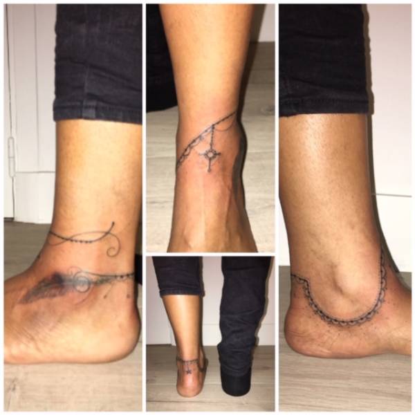 tatouage bracelet femme cheville et pieds ornements plume ambarès