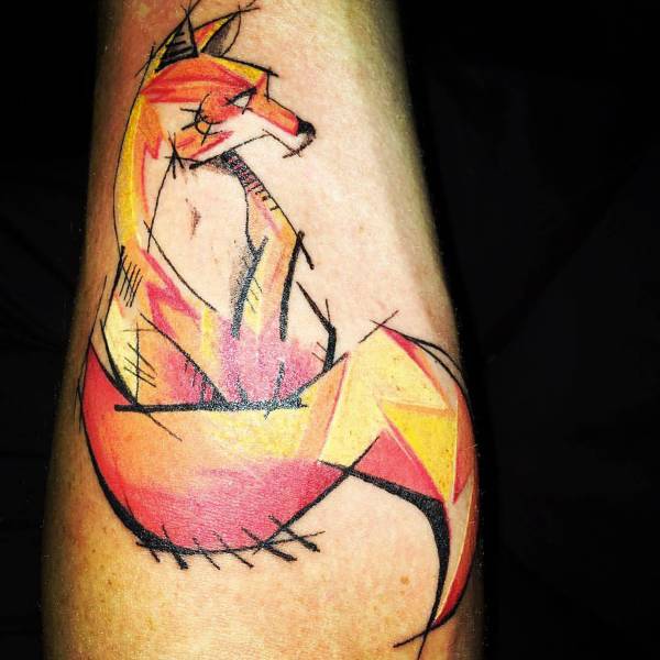 tattoo renard couleur origami homme libourne